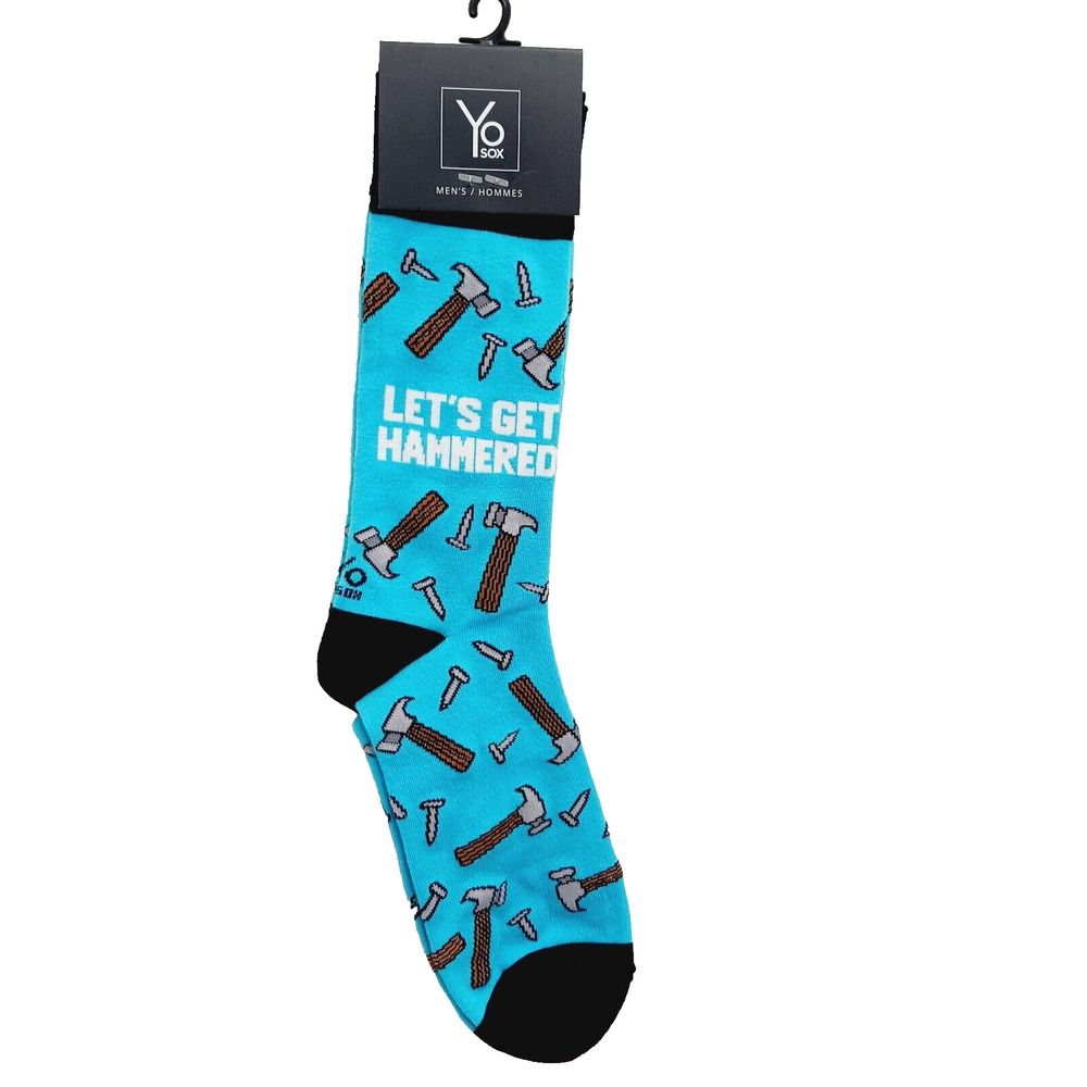 Yo Sox Socks Crew Men Women Let's Get Hammered Drunk Hammer Alcohol Carpenter